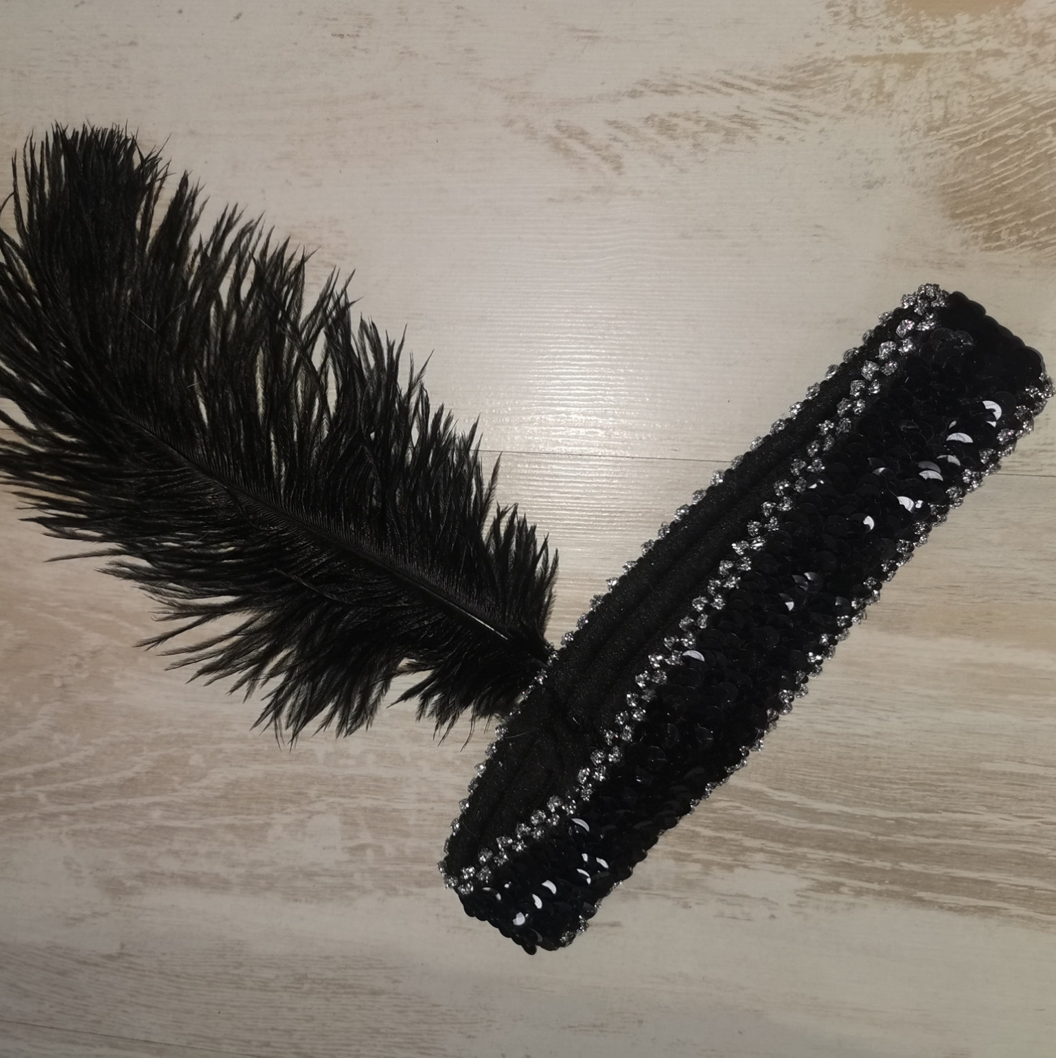 Black Gatsby headband with feather
